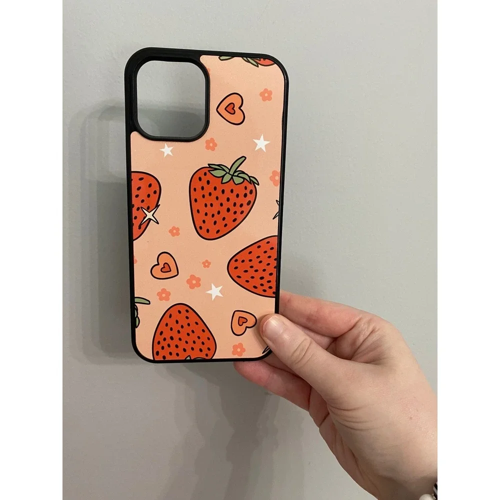Phone Case iPhone 12 Pro Max Strawberry‎ Fruit Heart Star Pattern Black Edge